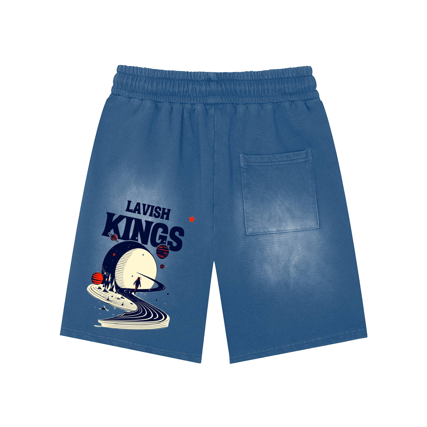 Rectangle Patch Monkey Washed Shorts