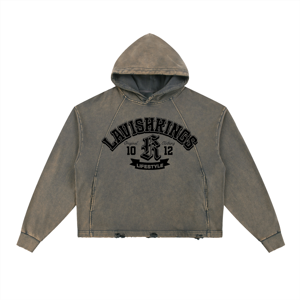 Vintage Washed Frayed-Hem Hoodie - LavishKings