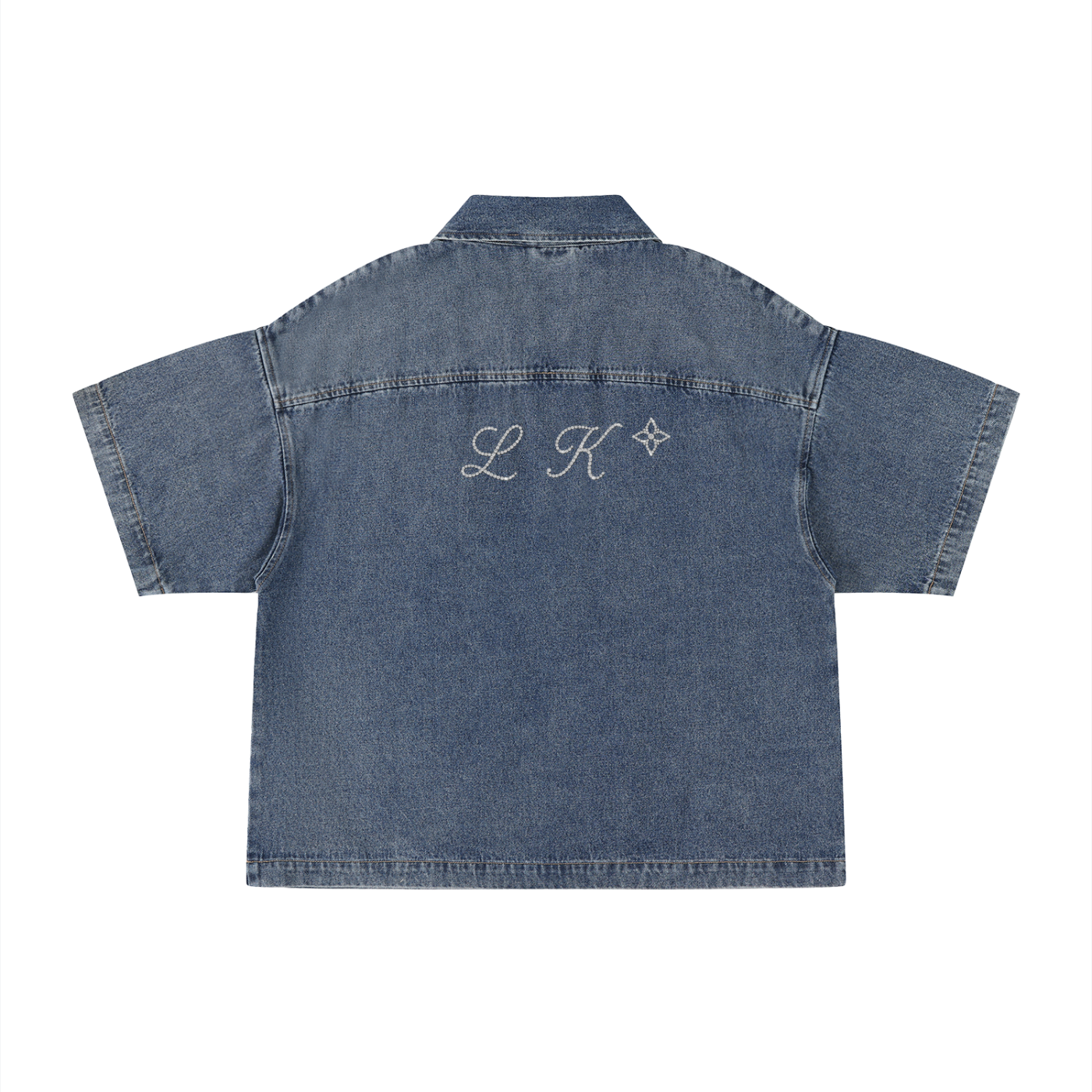 Unisex Vintage Wash Boxy Quarter-Zip Denim Shirt