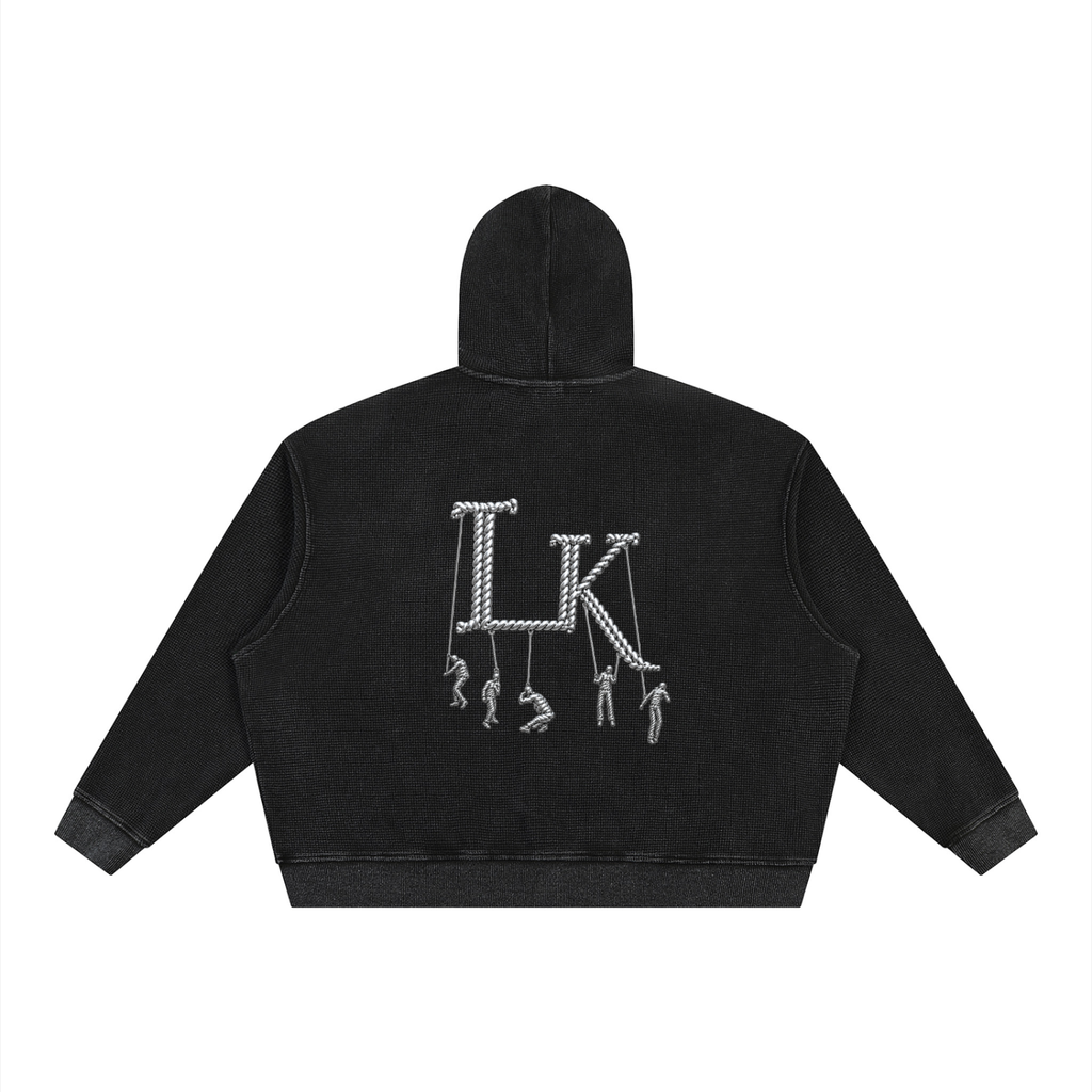 Unisex Vintage Wash Boxy Waffle Full Zip Hoodie