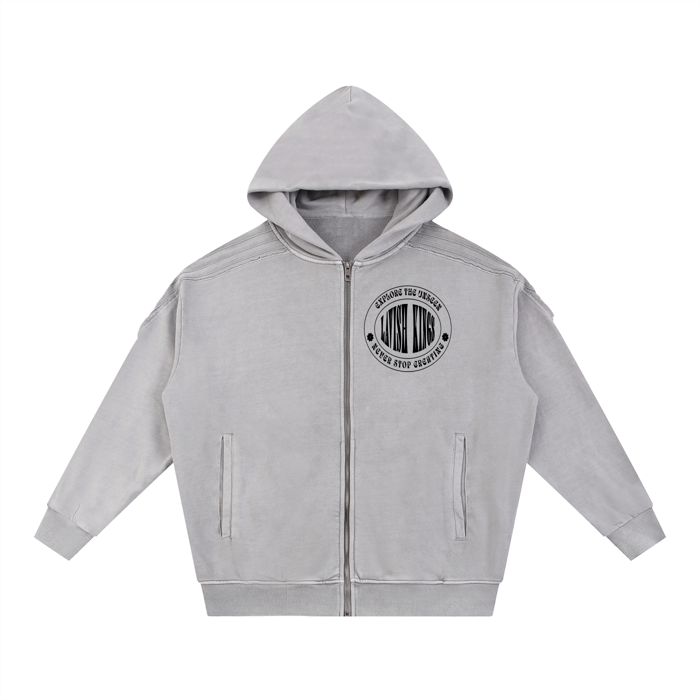 Snow Washed Tape Raw Edge Zip Hoodie
