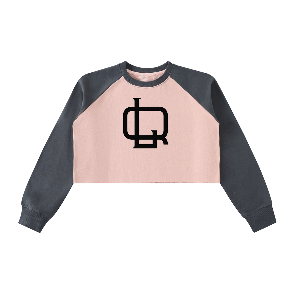 Raw-Hem Color-Block Raglan Crop Sweatshirt - LavishKings