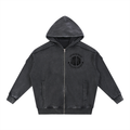 Snow Washed Tape Raw Edge Zip Hoodie - LavishKings