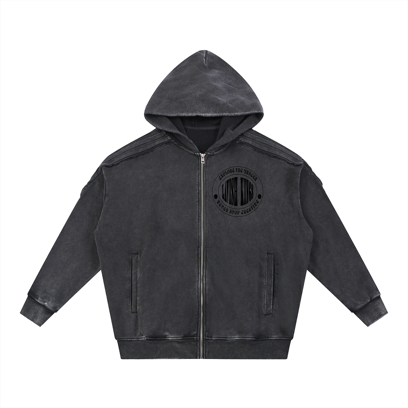 Snow Washed Tape Raw Edge Zip Hoodie