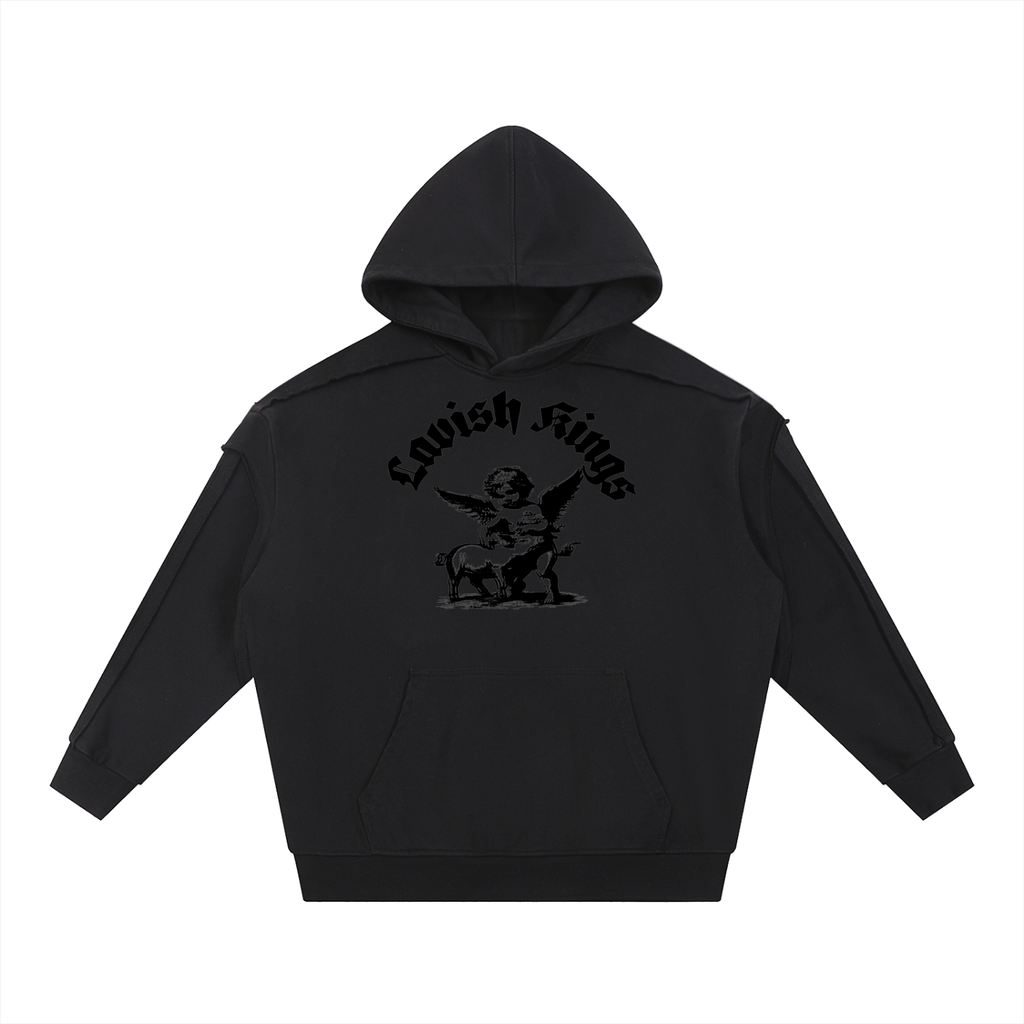 Contrast Tape Raw Edge Double Layered Hoodie