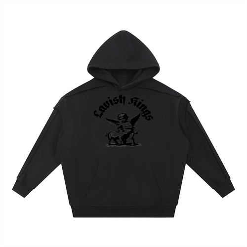 Contrast Tape Raw Edge Double Layered Hoodie