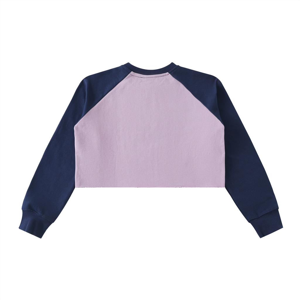 Raw-Hem Color-Block Raglan Crop Sweatshirt - LavishKings