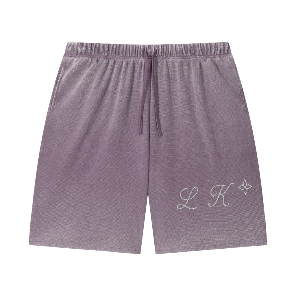 Unisex Vintage Wash Sunfade Waffle Raw Hem Shorts