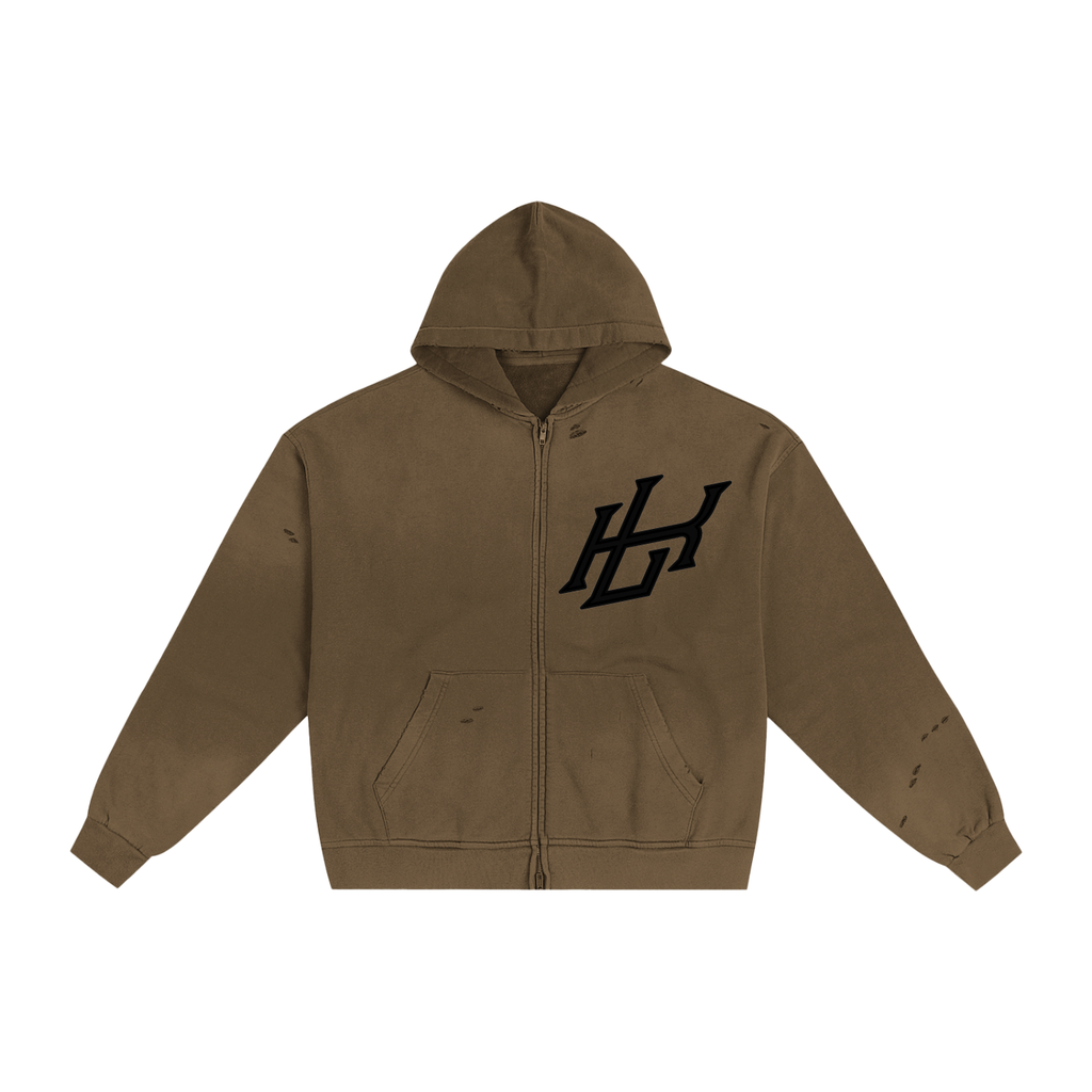 Hand-Frayed Sunfade Zip Hoodie - LavishKings