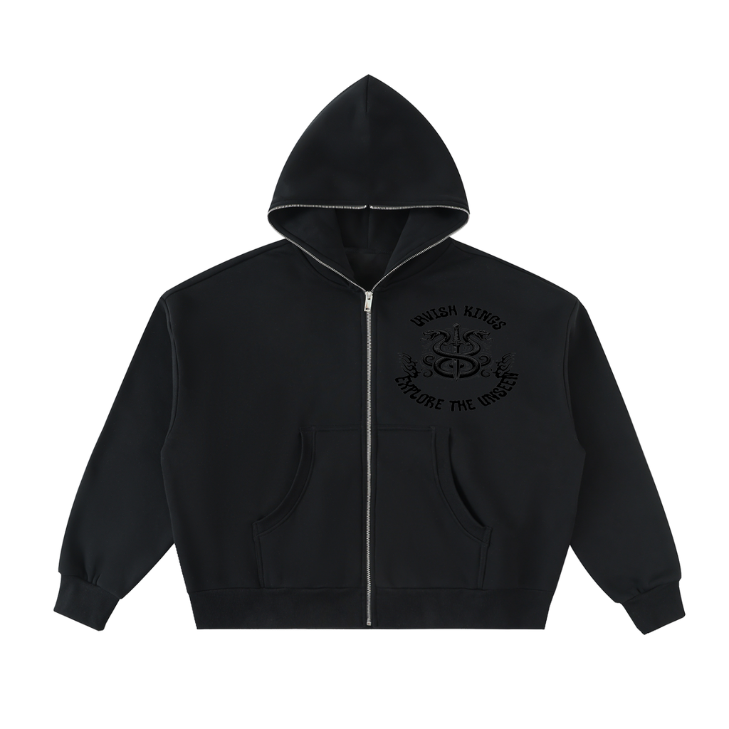 Fleeced Full-Zip Boxy Hoodie