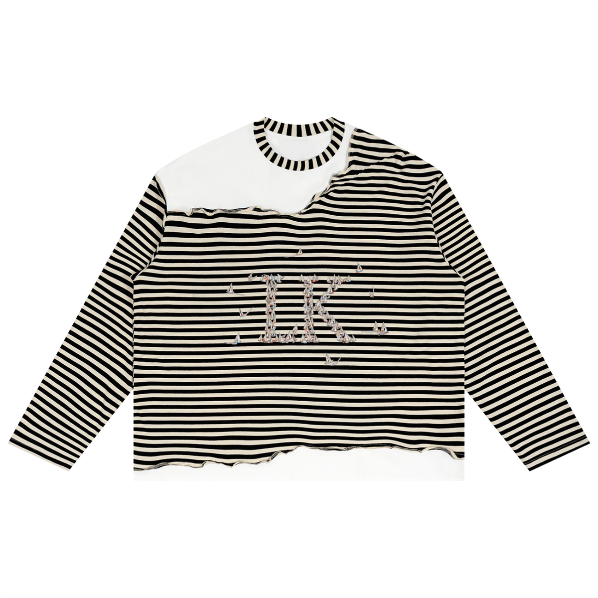 Unisex Striped Panel Boxy Long Sleeve T-Shirt
