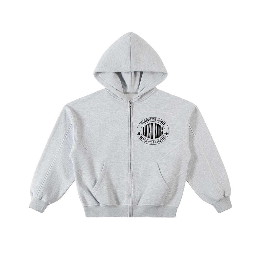 Contrast-Stitched Boxy Fleece Zip Hoodie - LavishKings