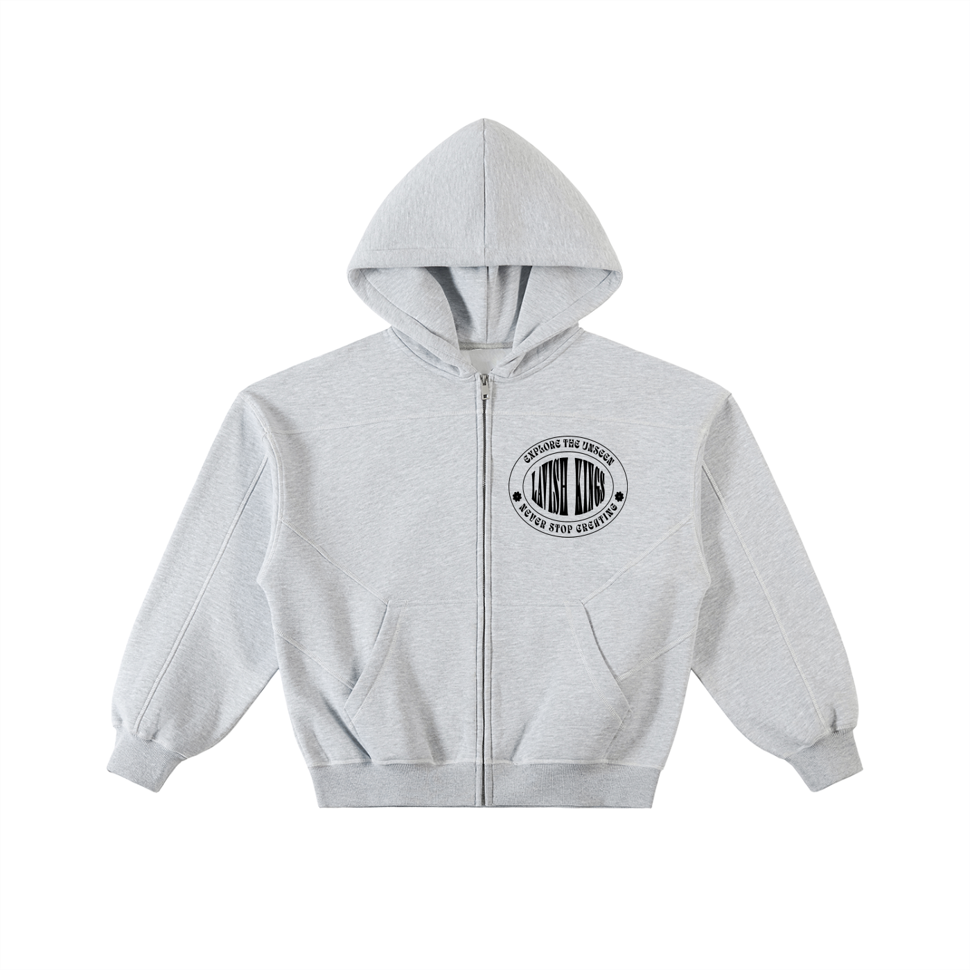 Contrast-Stitched Boxy Fleece Zip Hoodie