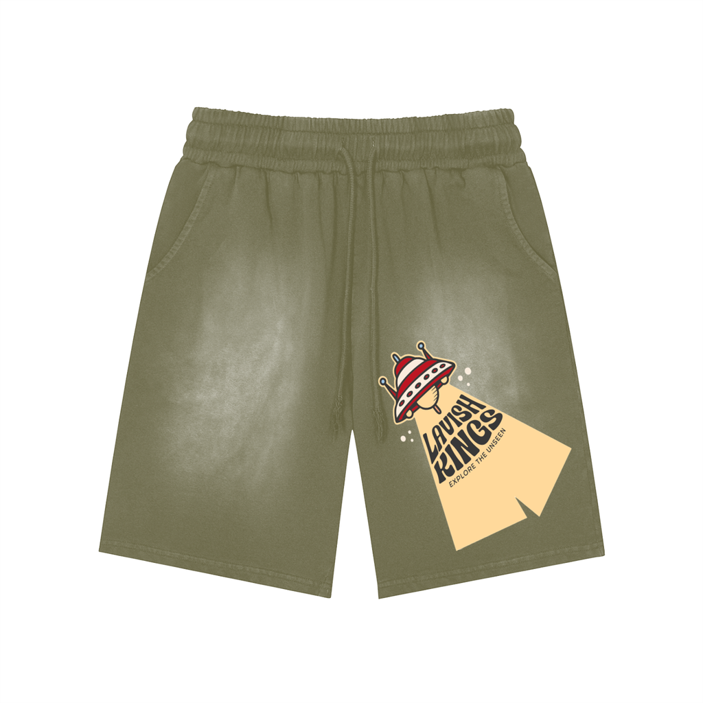 Rectangle Patch Monkey Washed Shorts - LavishKings