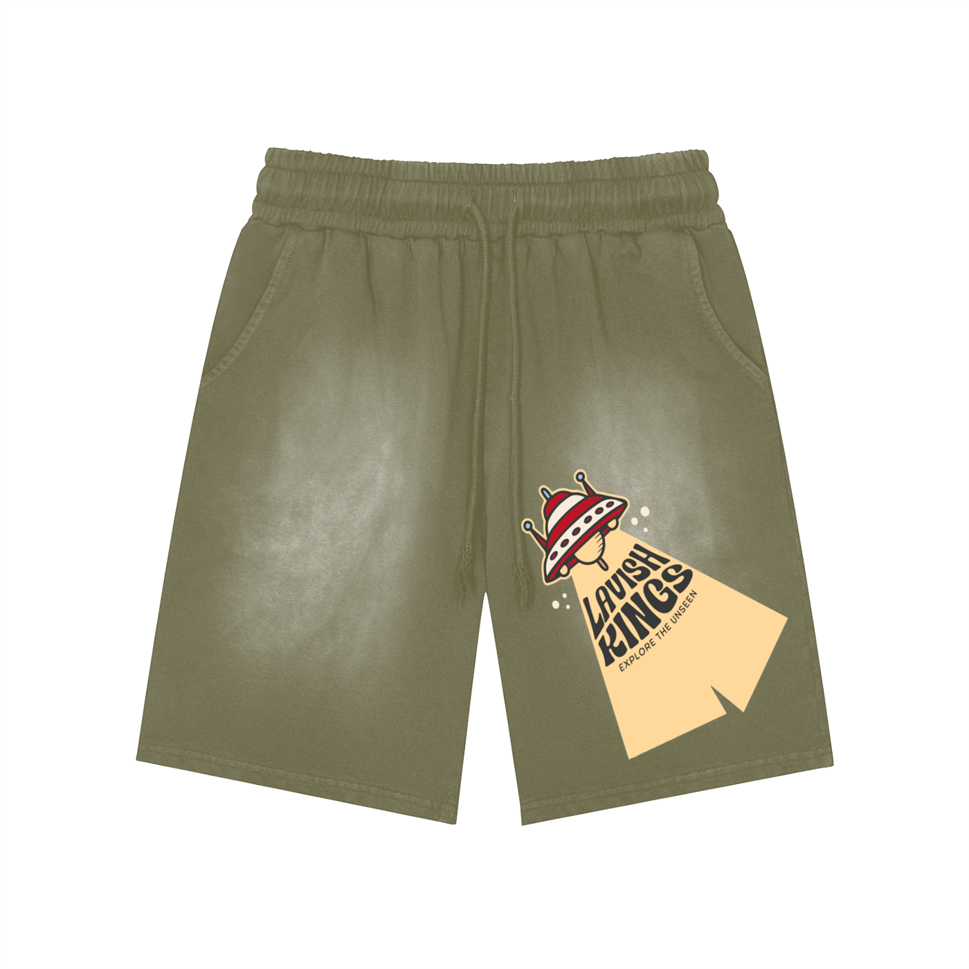 Rectangle Patch Monkey Washed Shorts