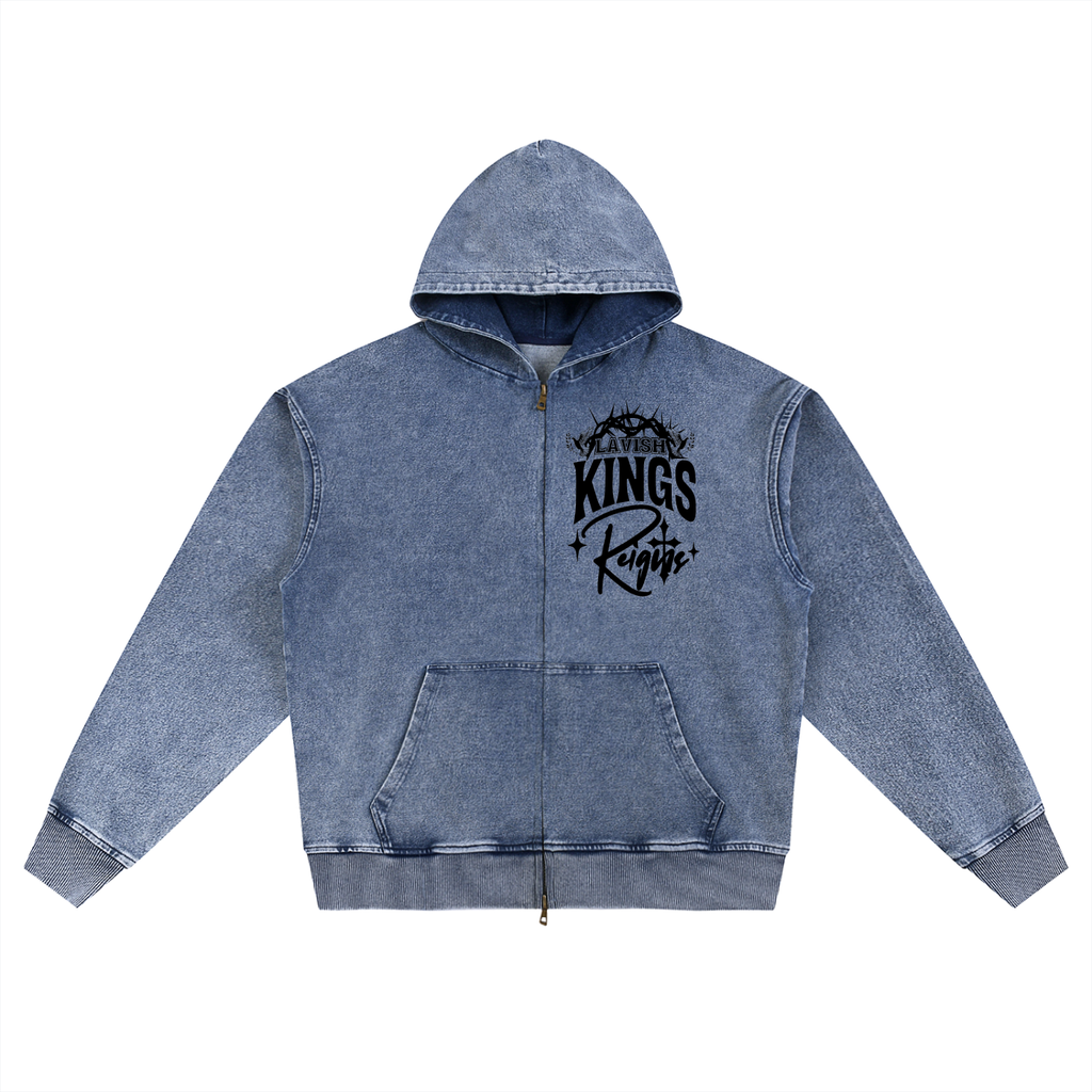 Snow Wash Oversized Zip-Up Hoodie - LavishKings