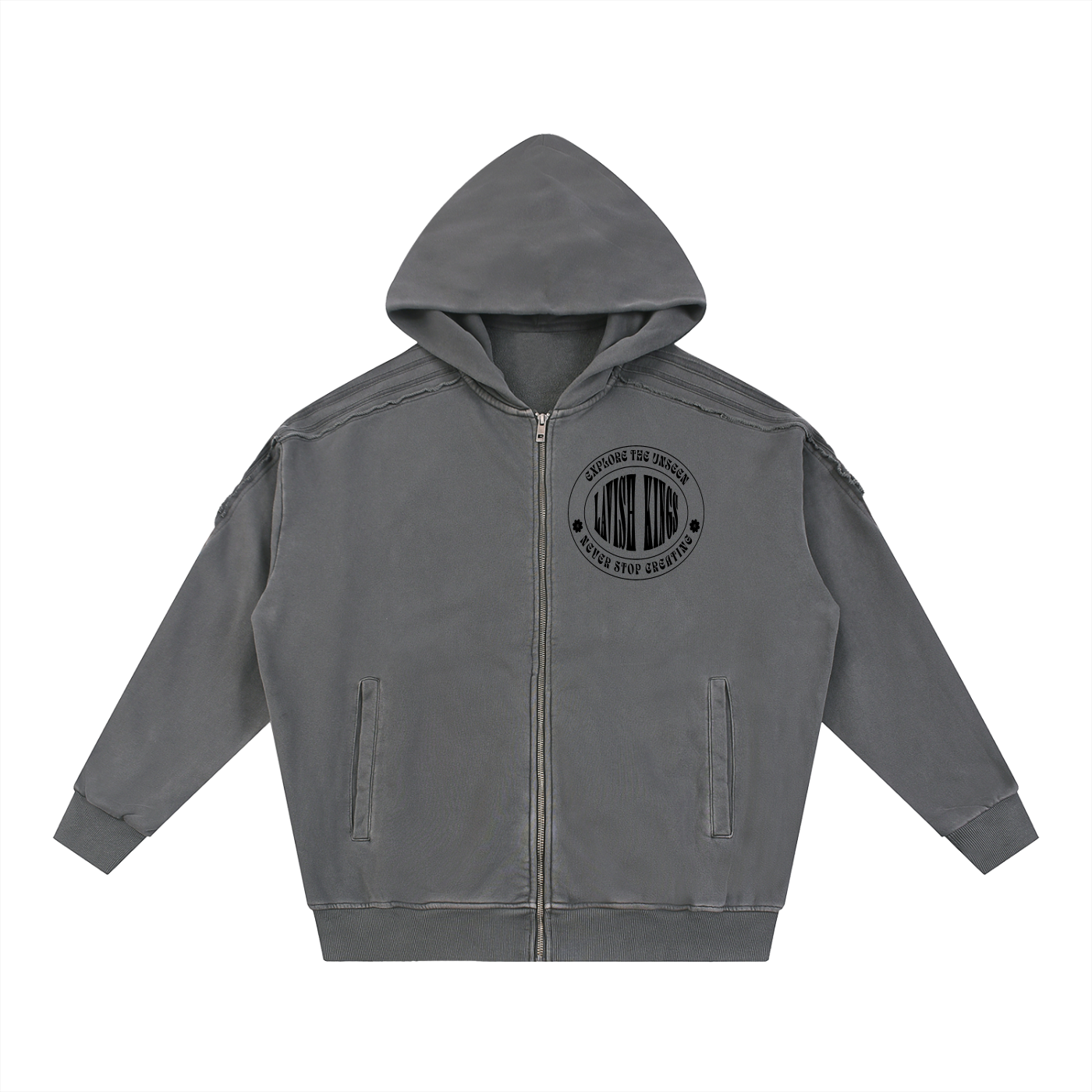 Snow Washed Tape Raw Edge Zip Hoodie