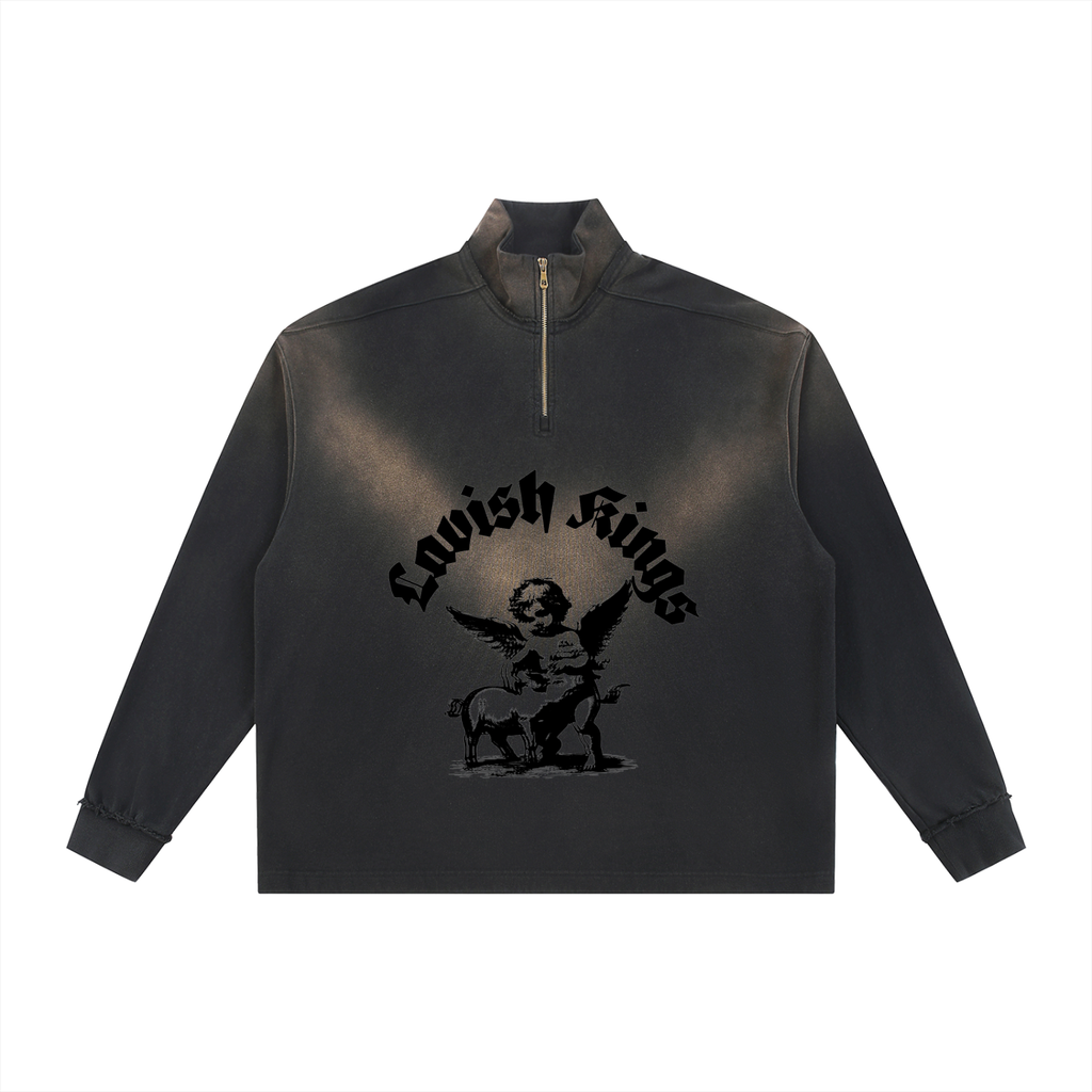 Sun Fade Raw Edge Quarter-Zip Sweatshirt