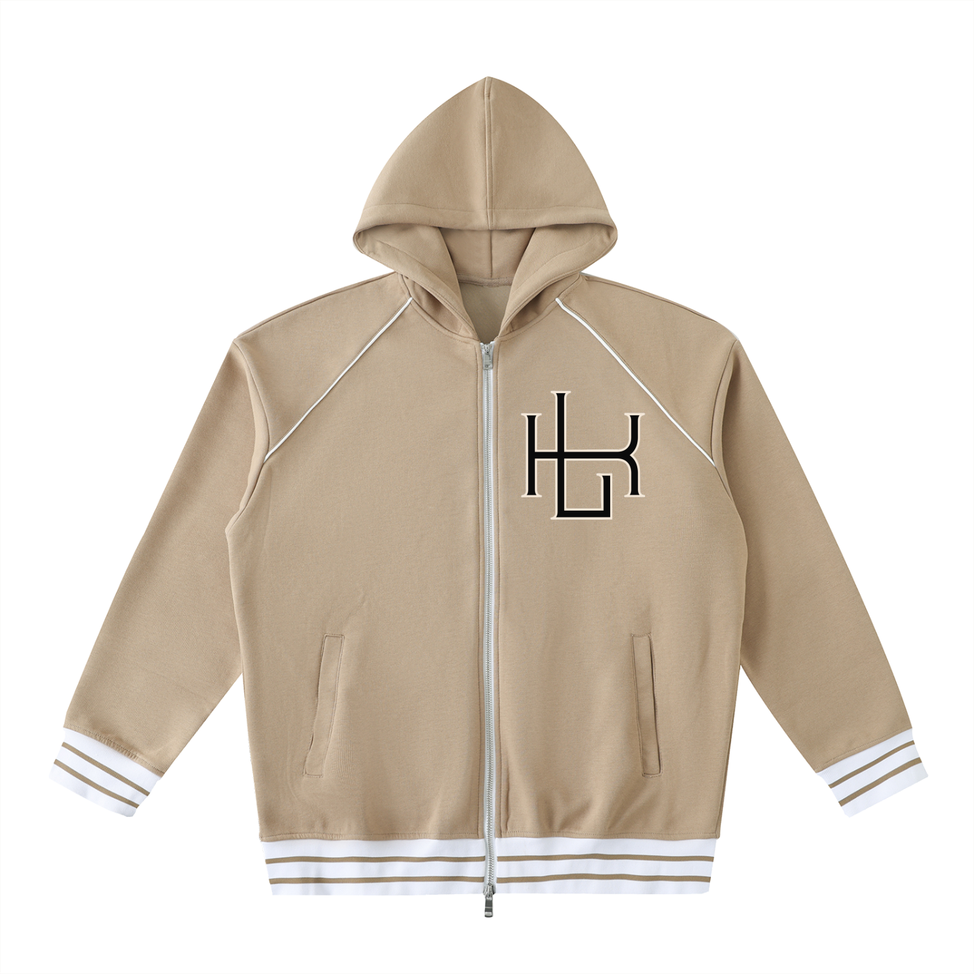 Striped Trim Zip-Up Hoodie