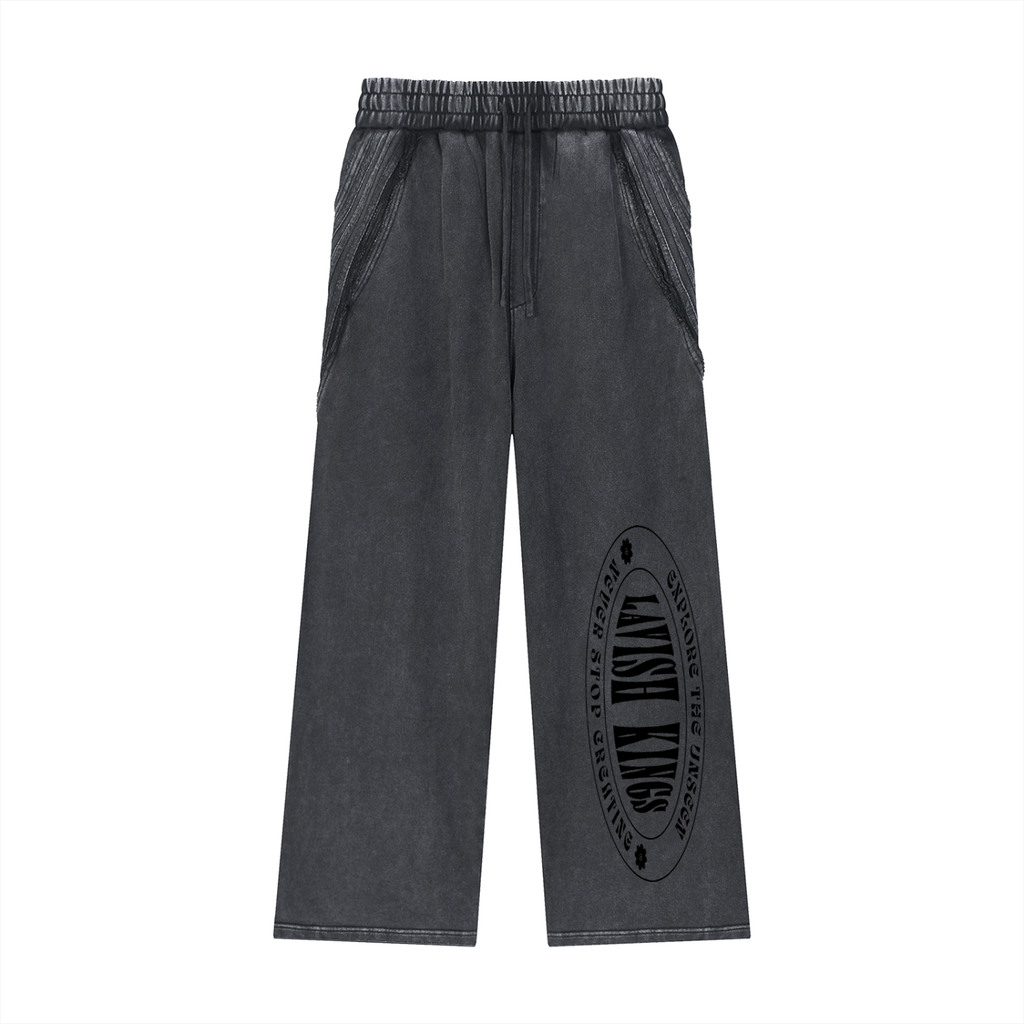 Snow Washed Tape Raw Edge Sweatpants - LavishKings