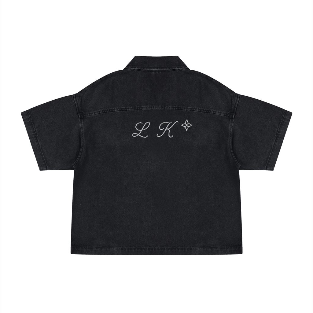 Unisex Vintage Wash Boxy Quarter-Zip Denim Shirt
