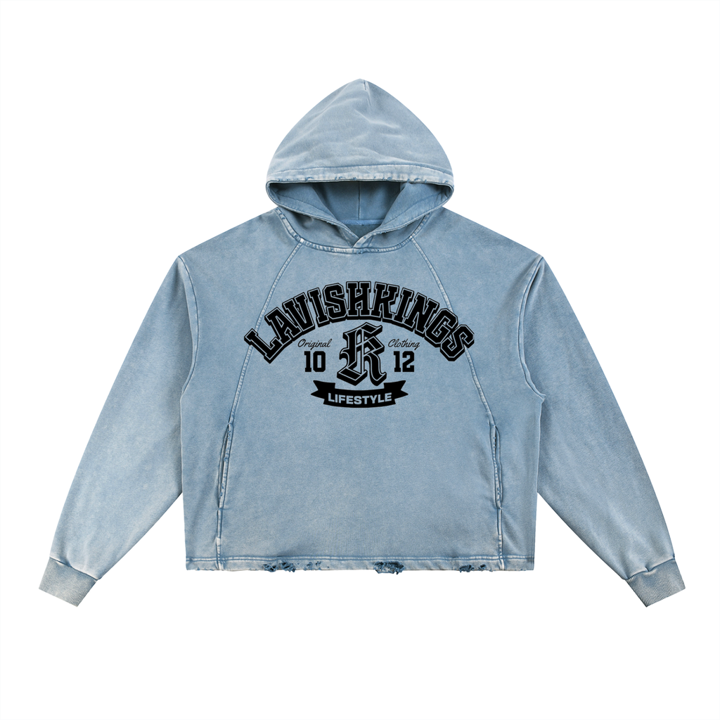Vintage Washed Frayed-Hem Hoodie - LavishKings
