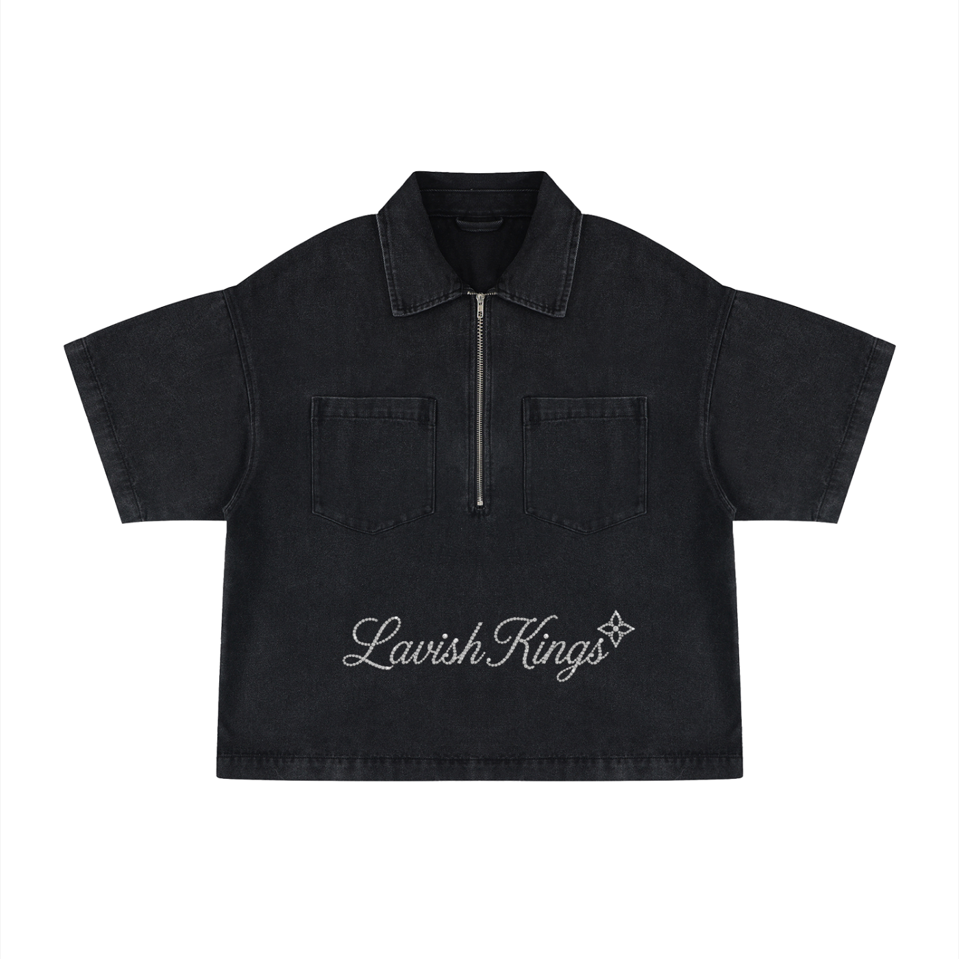 Unisex Vintage Wash Boxy Quarter-Zip Denim Shirt