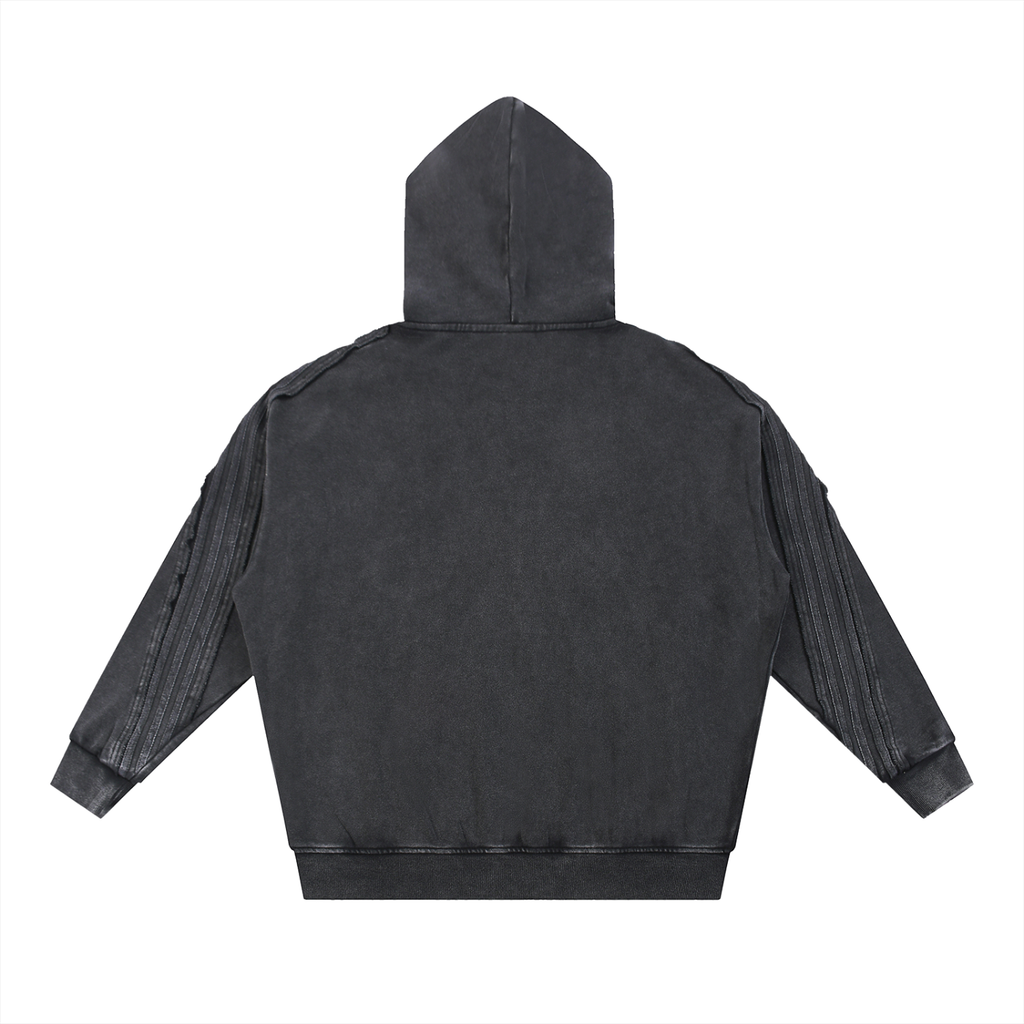 Snow Washed Tape Raw Edge Zip Hoodie - LavishKings