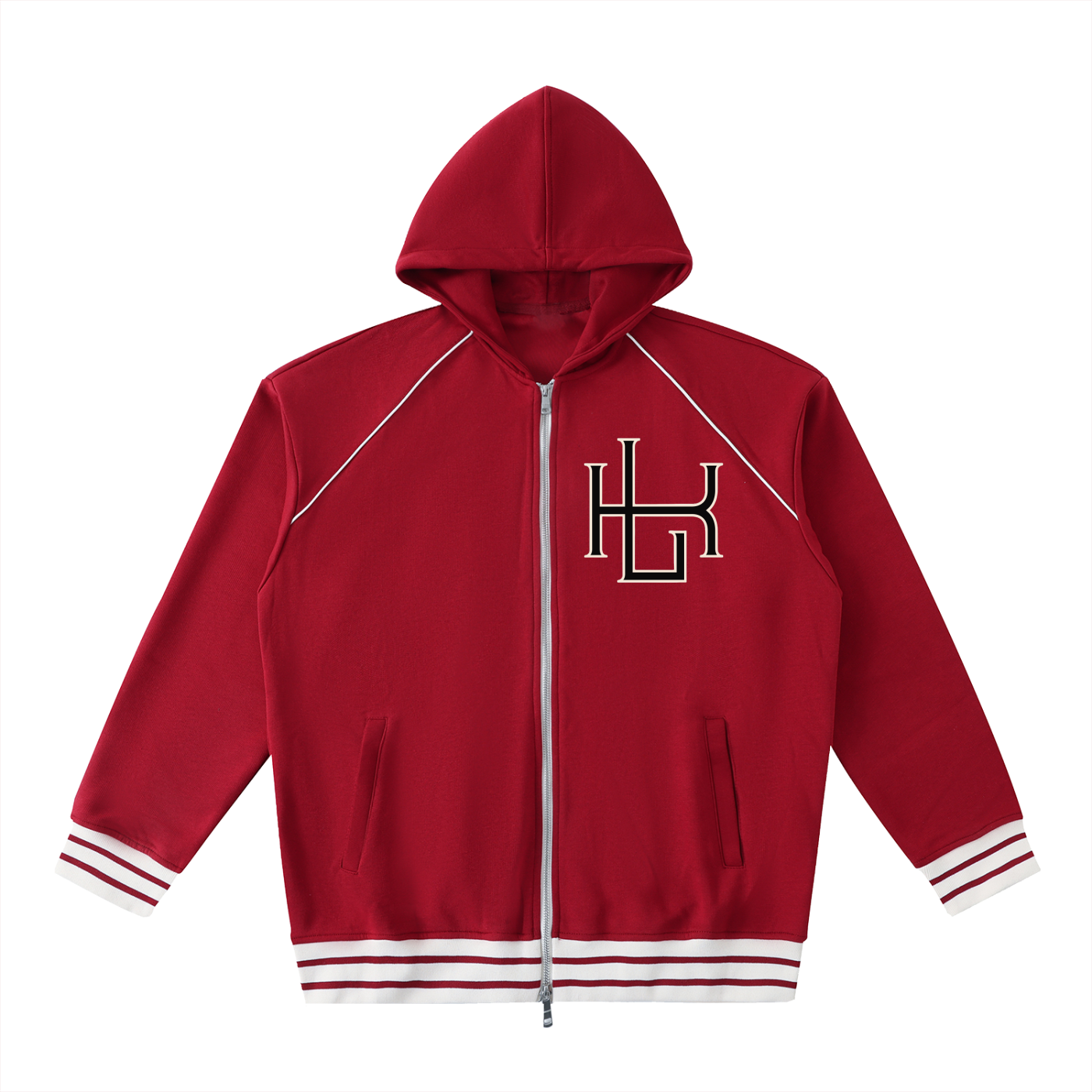 Striped Trim Zip-Up Hoodie