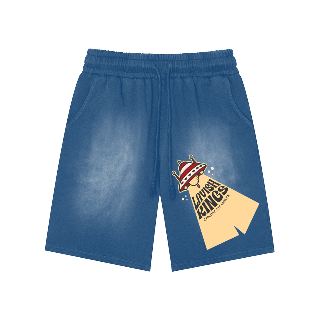 Rectangle Patch Monkey Washed Shorts - LavishKings