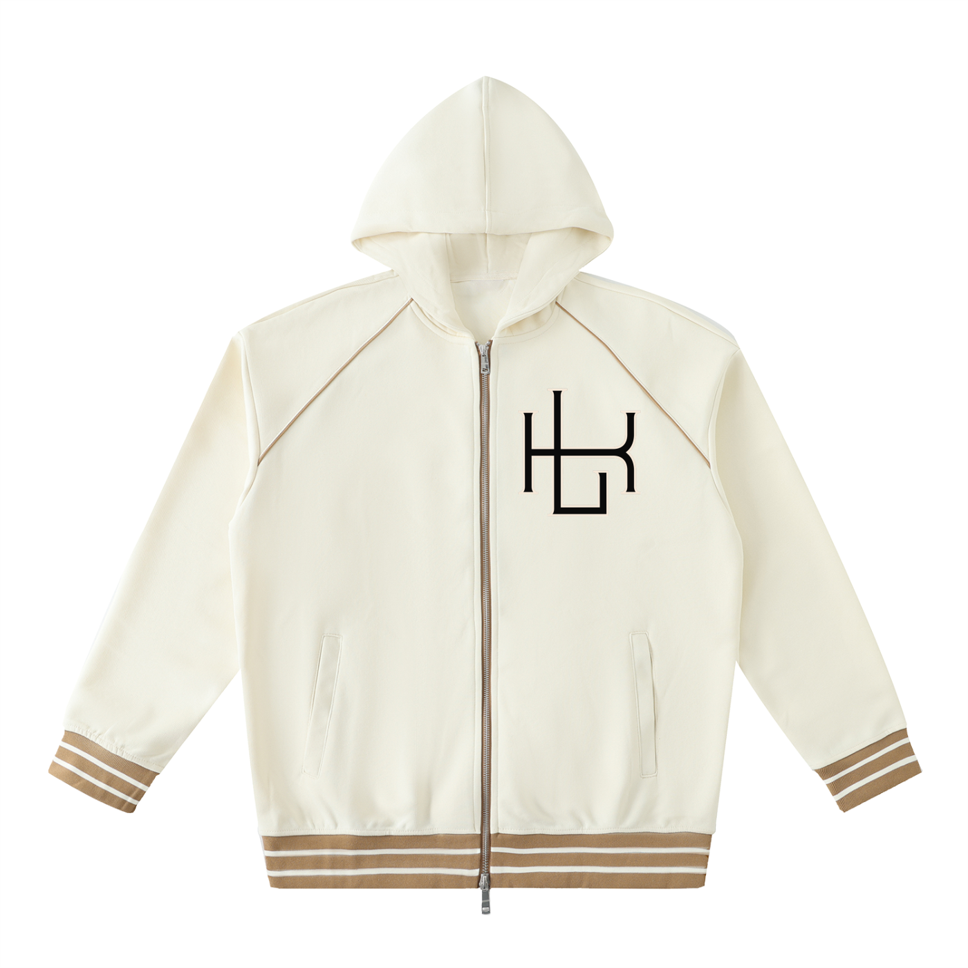 Striped Trim Zip-Up Hoodie