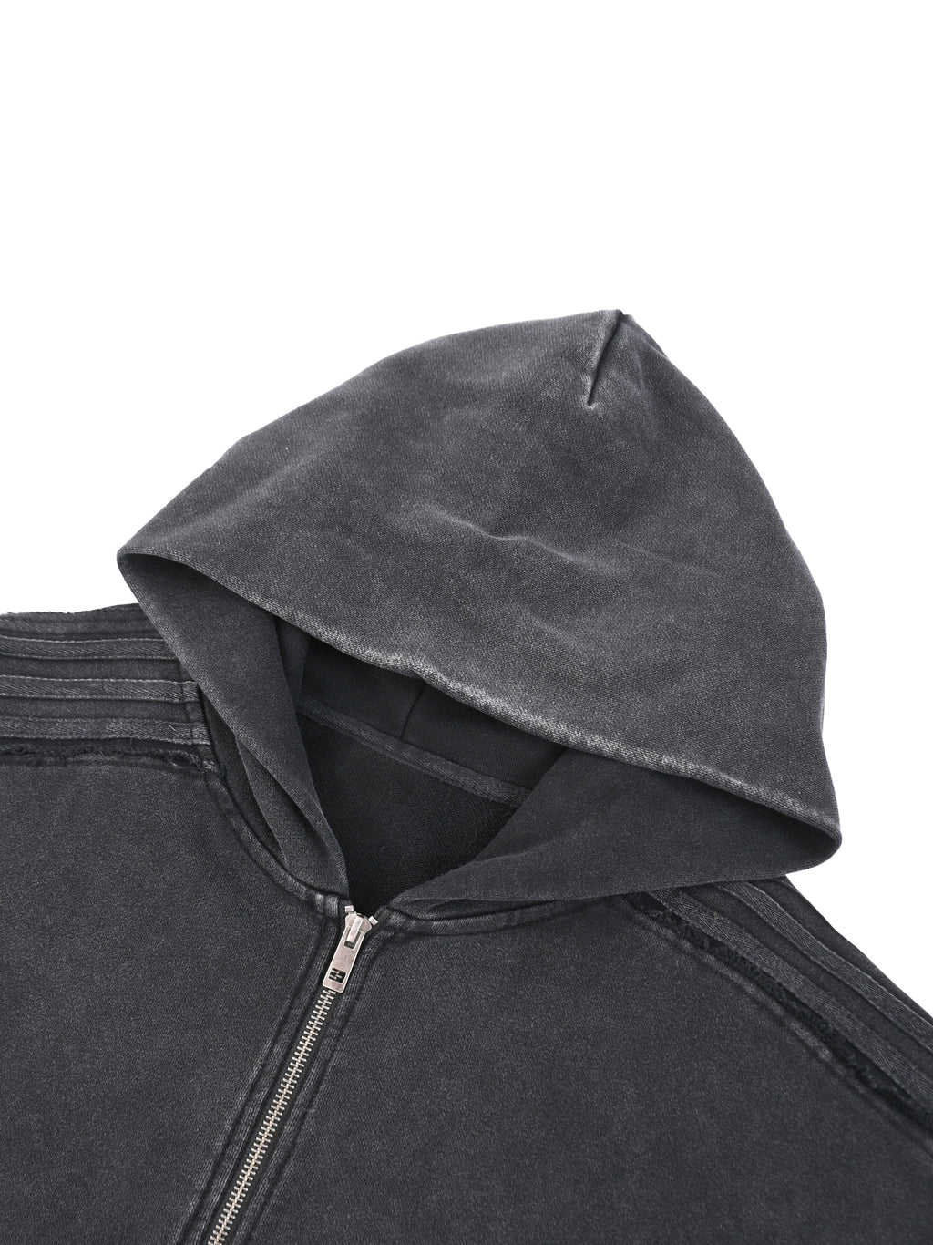 Snow Washed Tape Raw Edge Zip Hoodie - LavishKings
