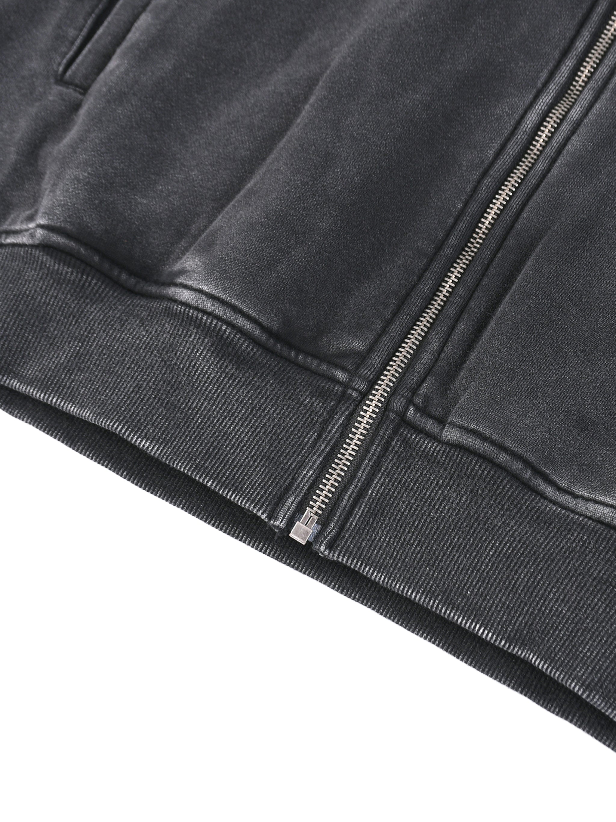 Snow Washed Tape Raw Edge Zip Hoodie - LavishKings